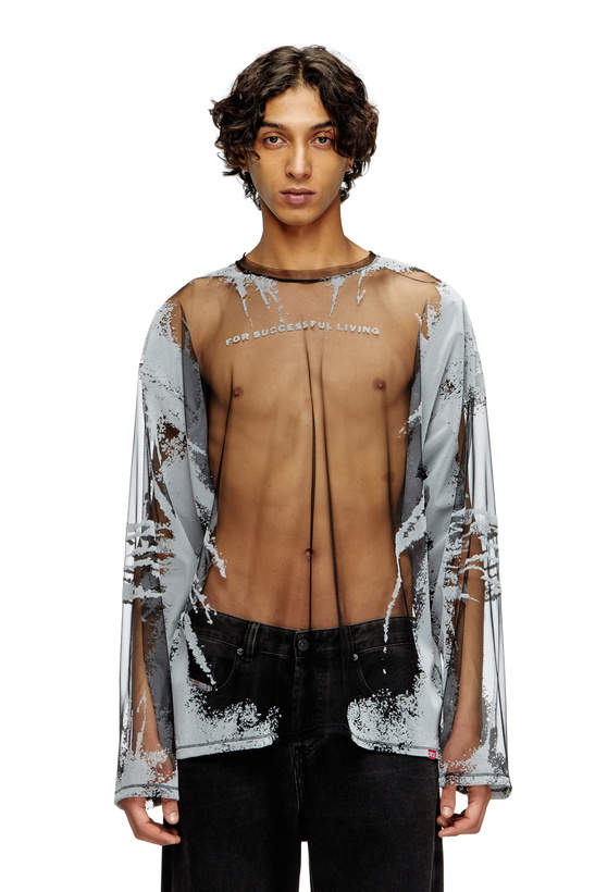 Photo: Diesel Long-sleeve nylon T-shirt with lyrics print - T-Shirts - Unisex - Black