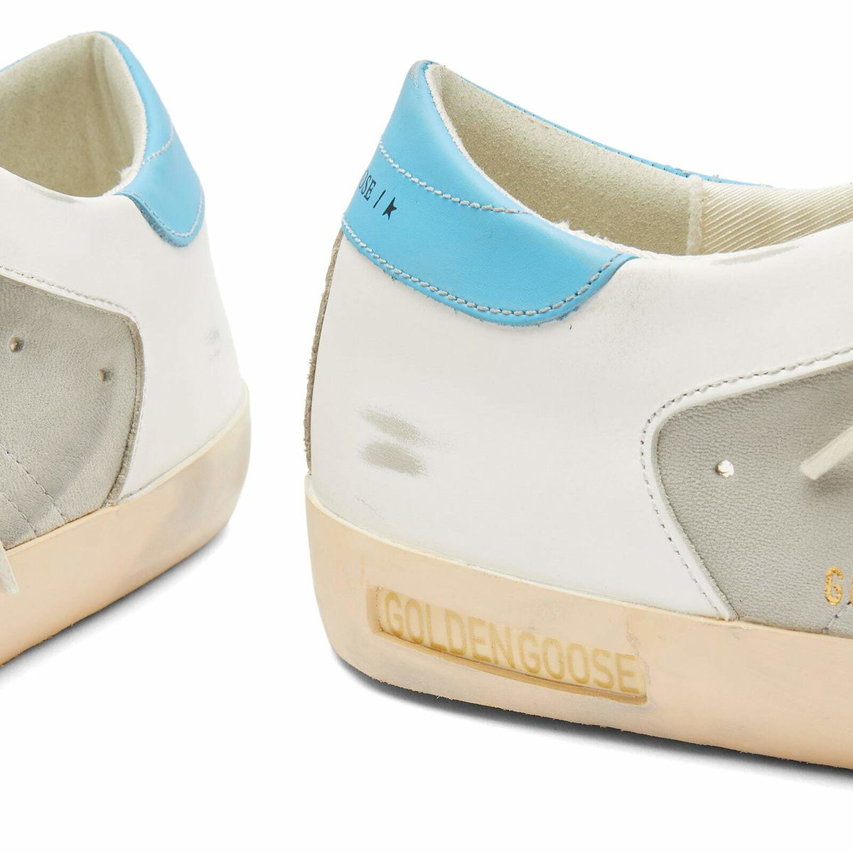 Golden Goose Men's Sky Star Leather Sneakers in White/Grey