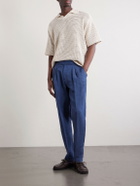 Mr P. - Steve Tapered Pleated Herringbone Linen Trousers - Blue