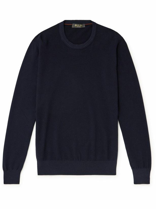 Photo: Loro Piana - Cotton and Silk-Blend Piqué Sweater - Blue