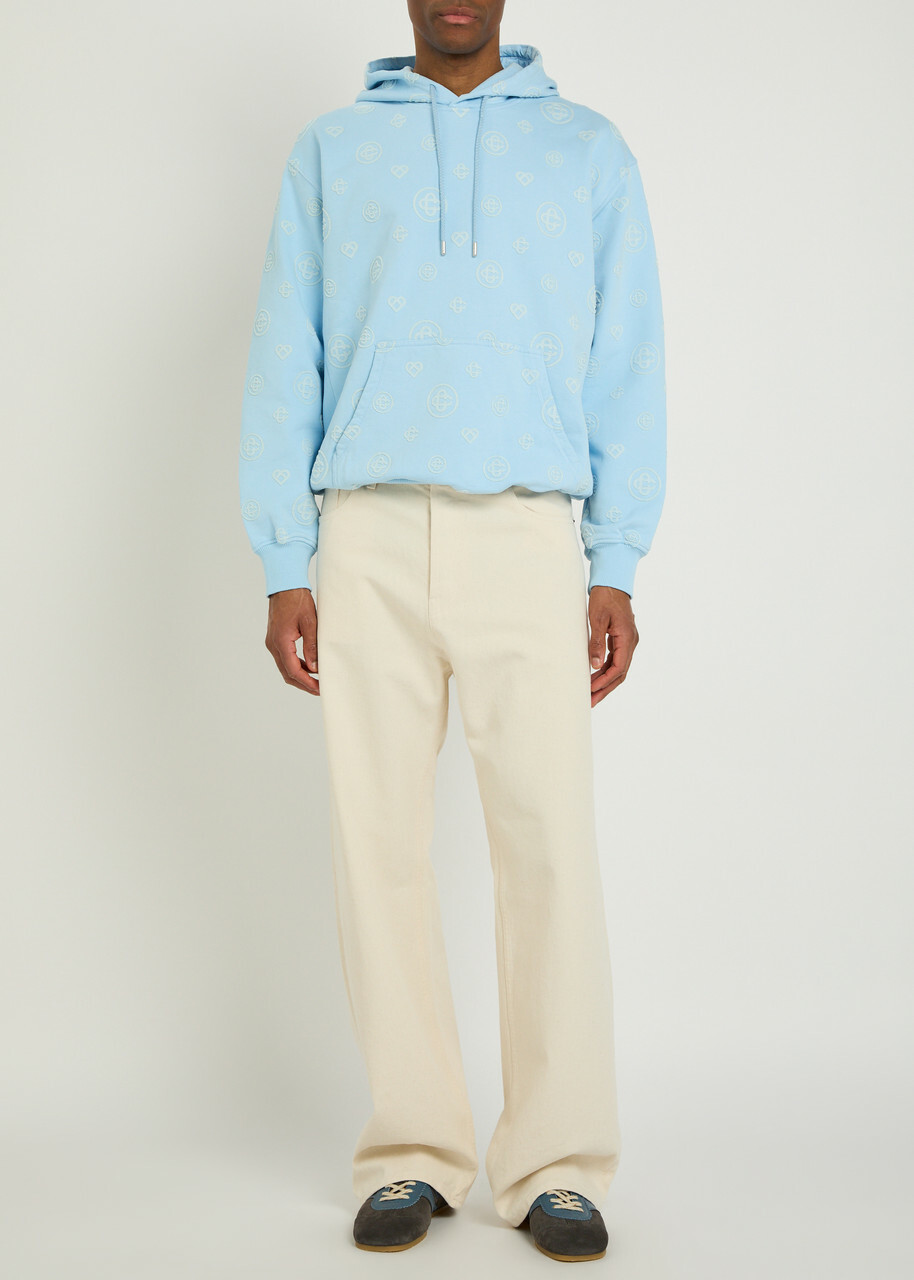 Casablanca Monogram Hooded Cotton Sweatshirt Light Blue