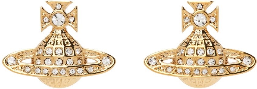 Vivienne Westwood Gold Crystal Minnie Bas Relief Earrings