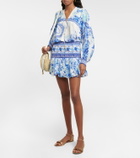 Camilla Smocked floral silk miniskirt