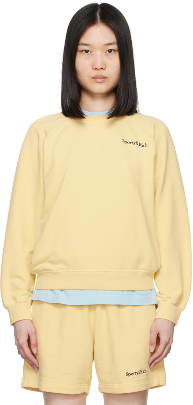 Photo: Sporty & Rich Yellow Serif Logo Sweatshirt