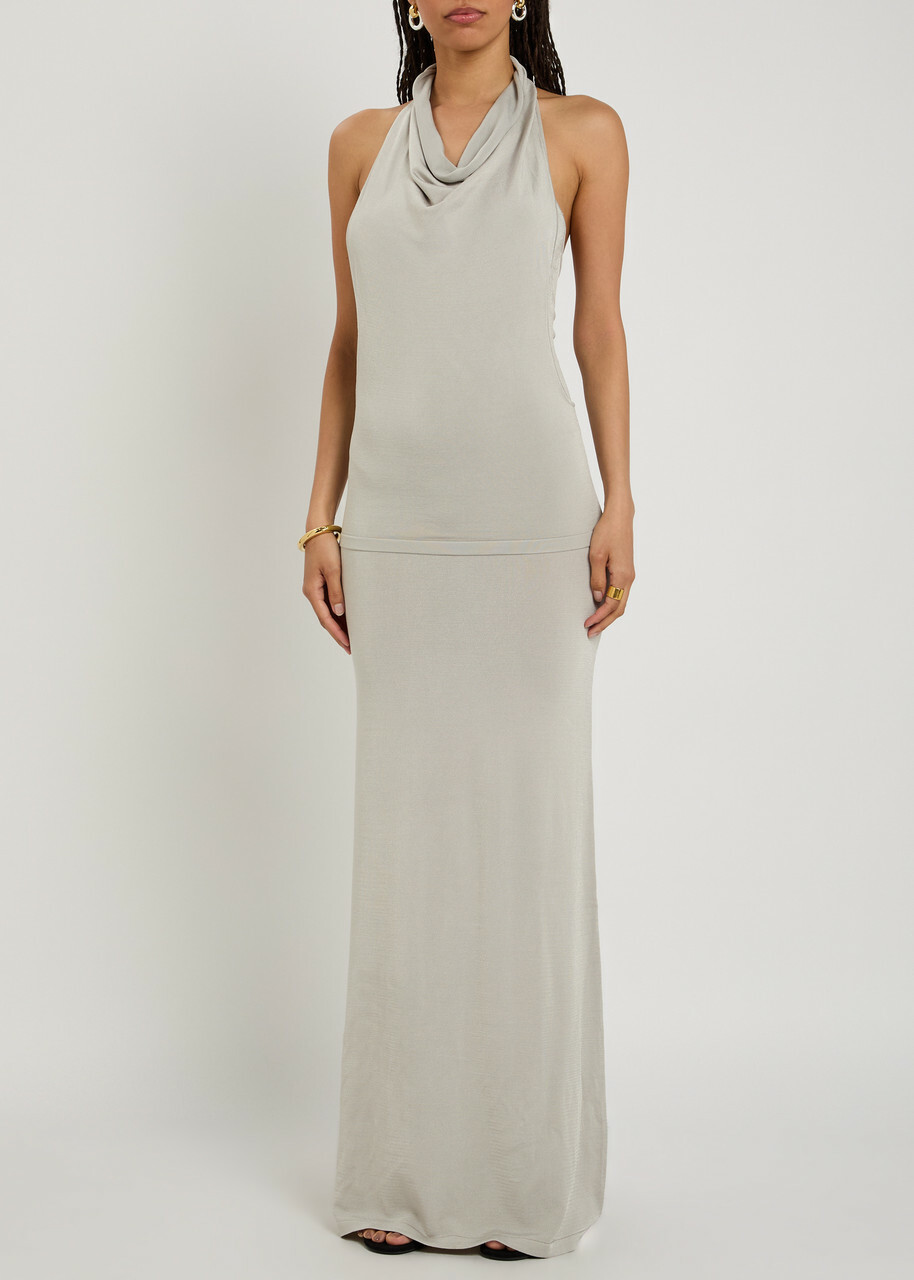 Aya Muse Sereno Halterneck Knit Maxi Dress White