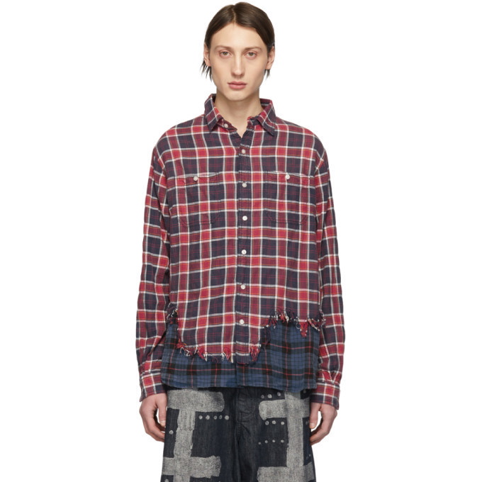 Photo: R13 Red and Blue Plaid Tattered Hem Shirt