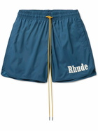 Rhude - Straight-Leg Mid-Length Logo-Appliquéd Swim Shorts - Blue