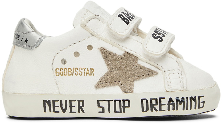 Photo: Golden Goose Baby White & Taupe School Sneakers