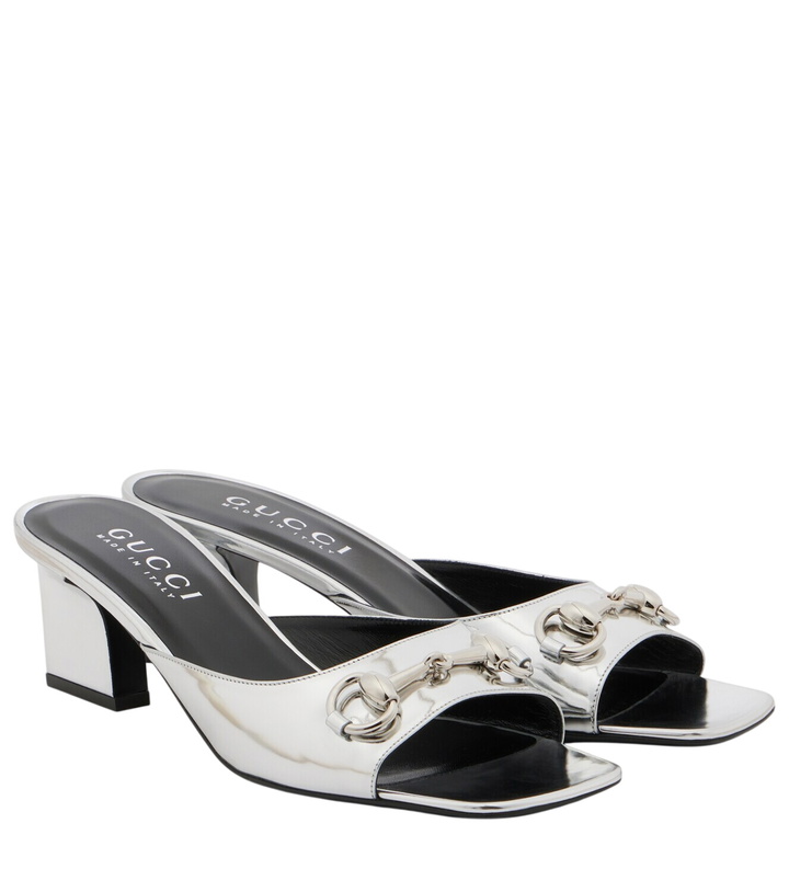 Photo: Gucci Signora Horsebit metallic leather mules