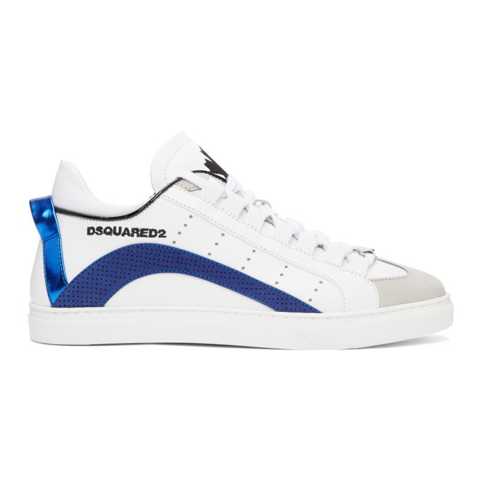 Photo: Dsquared2 White and Blue Lace-Up Sneakers