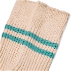 RoToTo Hemp Organic Cotton Stripe Sock in White Sand/Turquoise