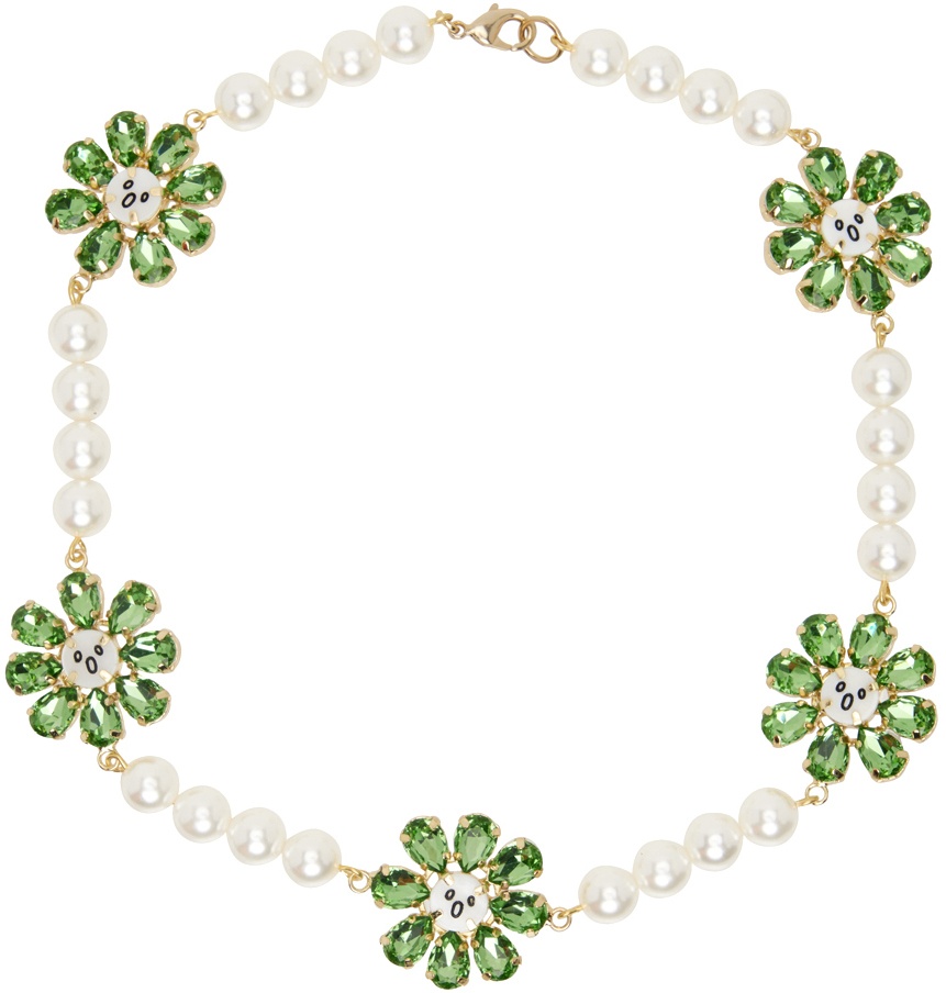 Photo: Charles Jeffrey LOVERBOY White & Green Crazy Daisy Pearl Necklace