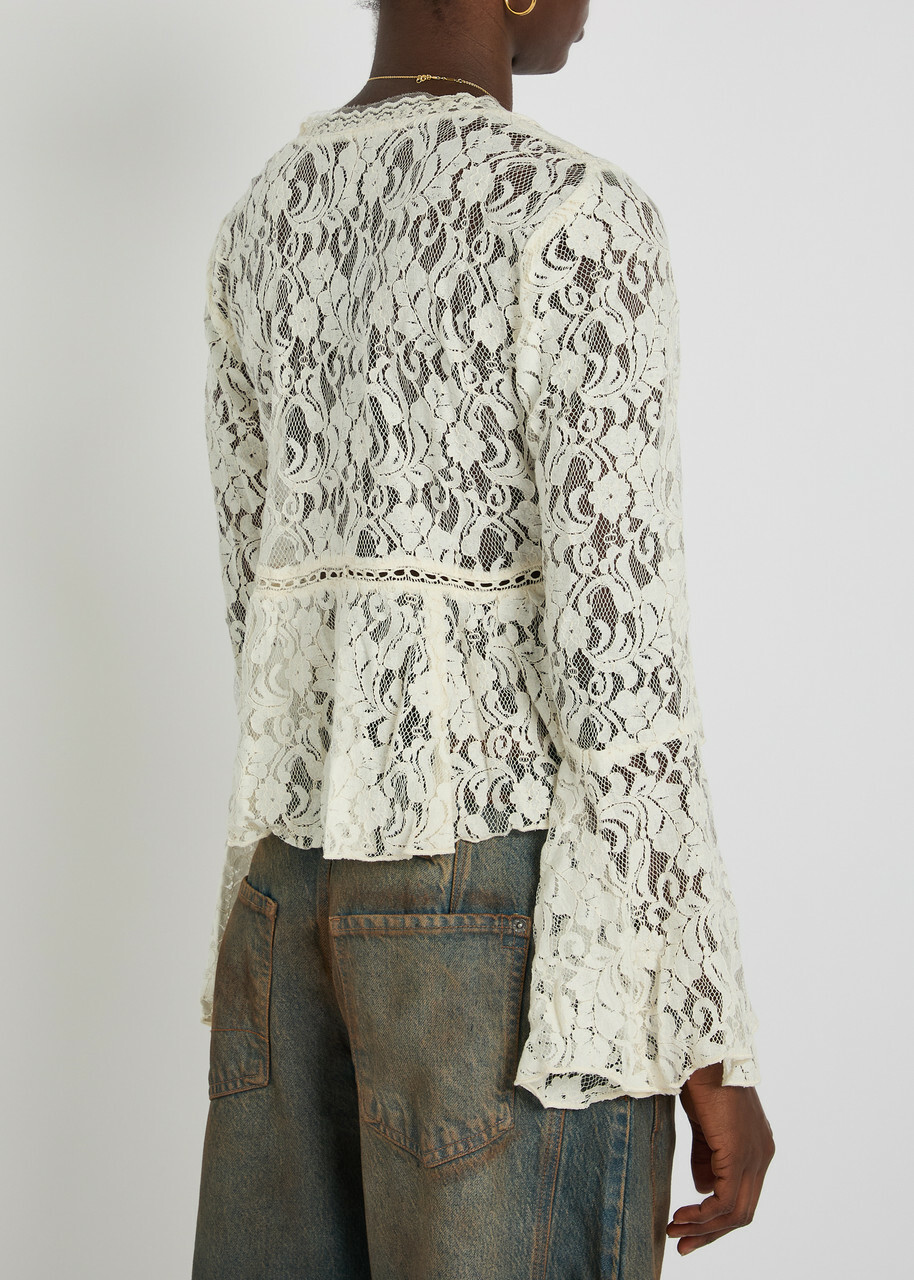 Free People Whispering Love Lace Cropped Blouse Cream