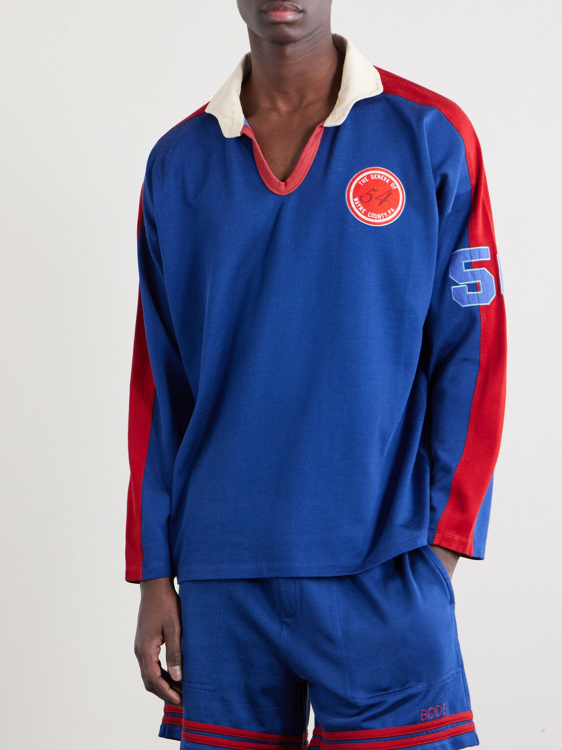 BODE - Lakewood Appliquéd Jersey Polo Shirt - Blue