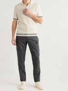 Brunello Cucinelli - Striped Ribbed Cotton and Linen-Blend Polo Shirt - Neutrals
