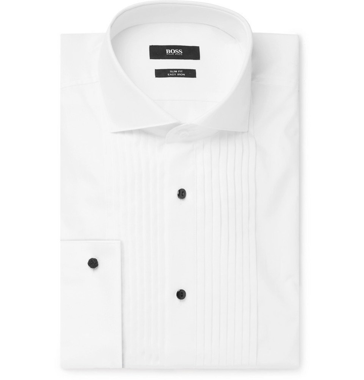Photo: Hugo Boss - White Slim-Fit Cutaway-Collar Pleated Bib-Front Cotton Tuxedo Shirt - White