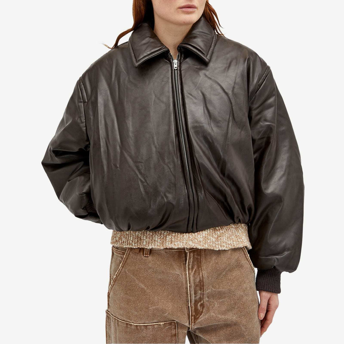 Acne Studios Women's Onnea Leather Bomber Jacket in Dark