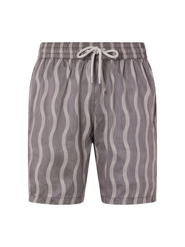 Photo: Frescobol Carioca - Rio Linen Blend Cabana Wave -Print Swim Short - Brown