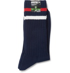 Beams Plus - Striped Ribbed Cotton-Blend Socks - Navy