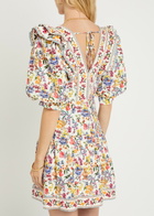 Farm Rio Greek Garden Printed Linen-blend Mini Dress White