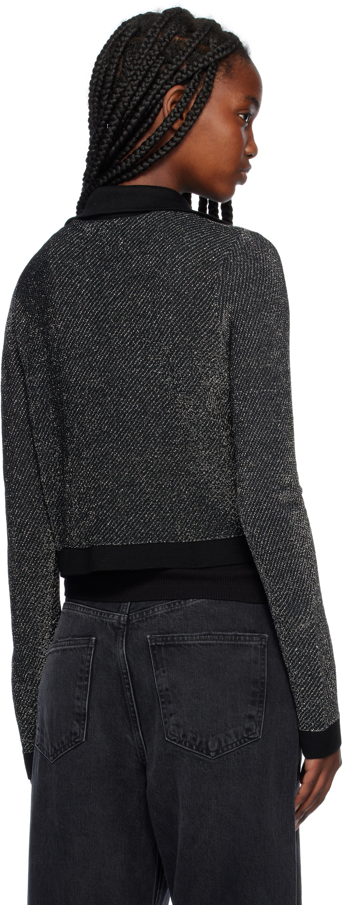 Re/Done Black & Silver Lurex Polo Cardigan
