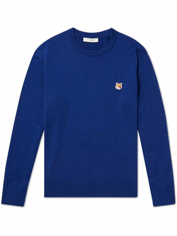 Photo: Maison Kitsuné - Logo-Appliquéd Wool Sweater - Blue