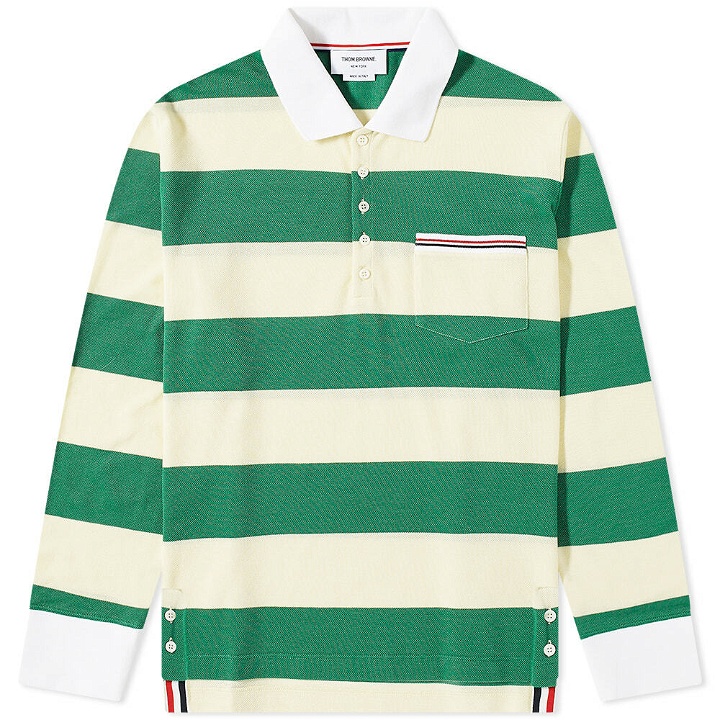 Photo: Thom Browne Men's Striped Pocket Rugby Shirt in Green/Light Yellow
