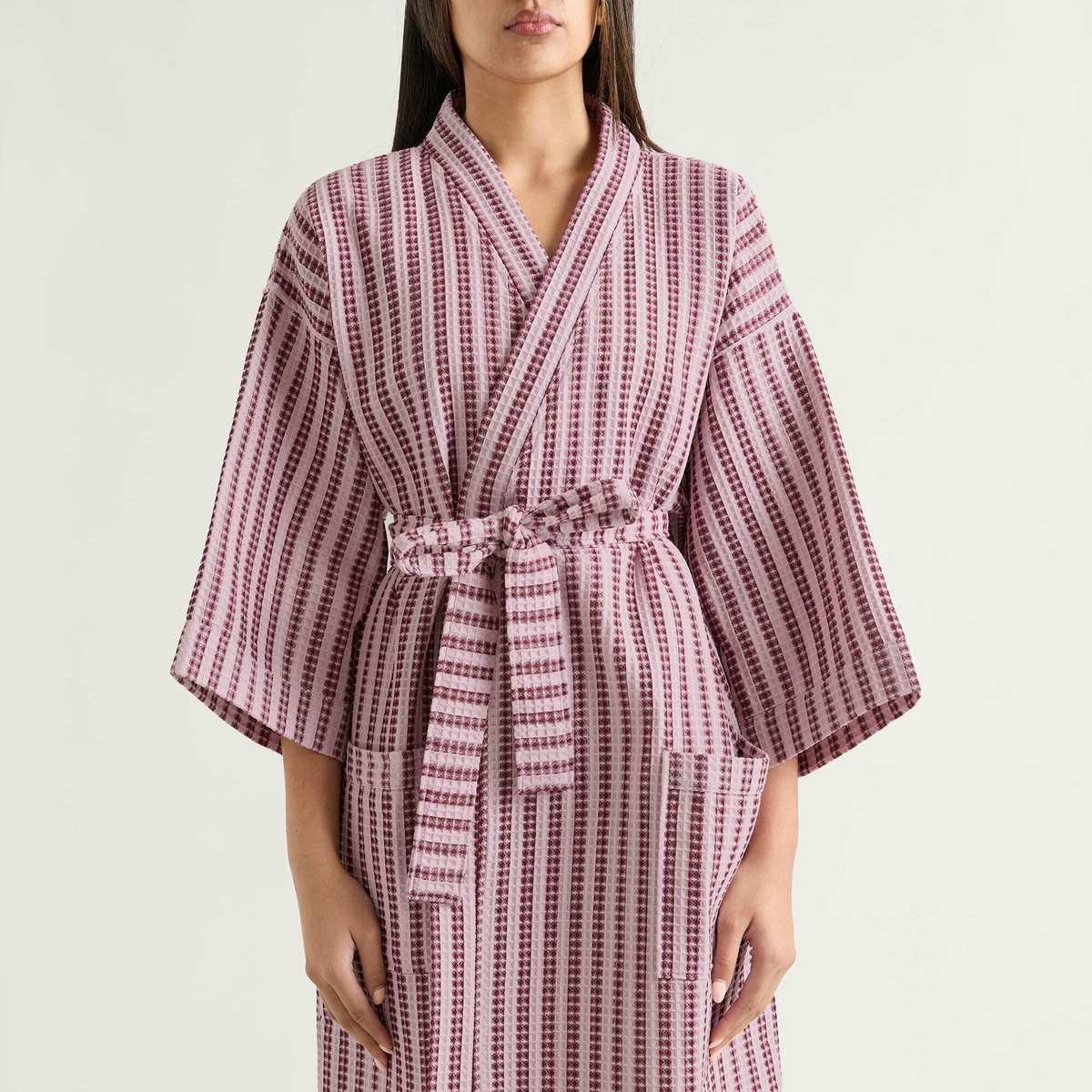 HAY Waffle Bathrobe in Stripe Cool Pink