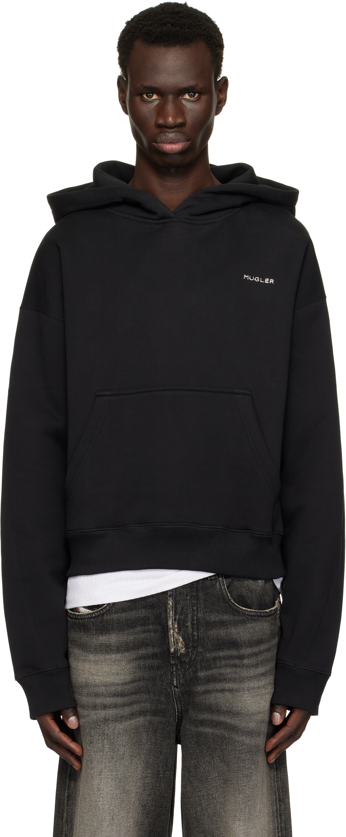 Mugler Black Spiral Cropped Hoodie Mugler