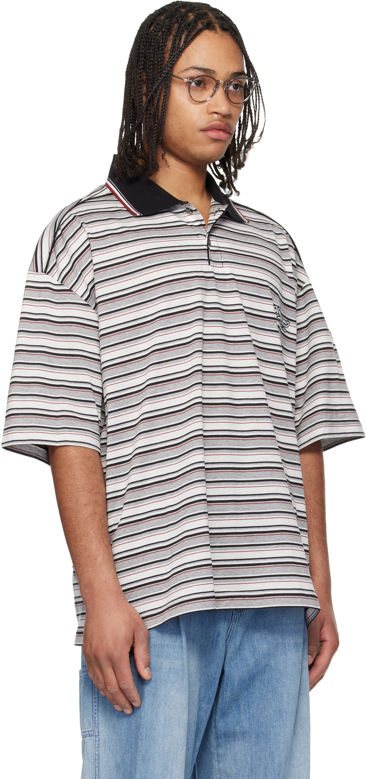 WOOYOUNGMI Gray & White Striped Polo