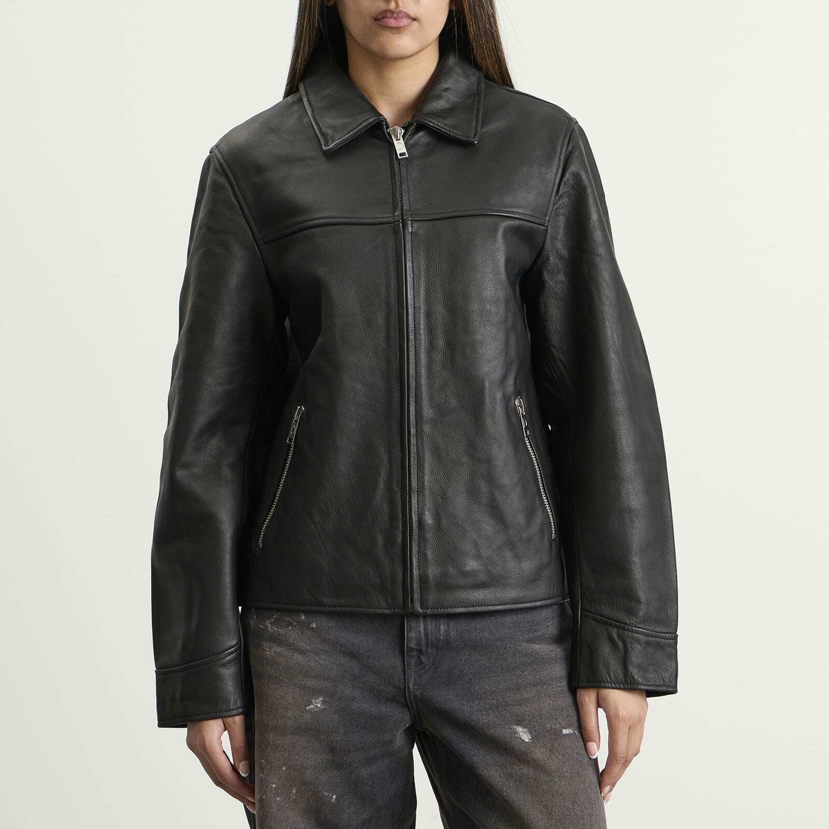 Deadwood Women's Bruno Upcycled Leather Jacket in Black