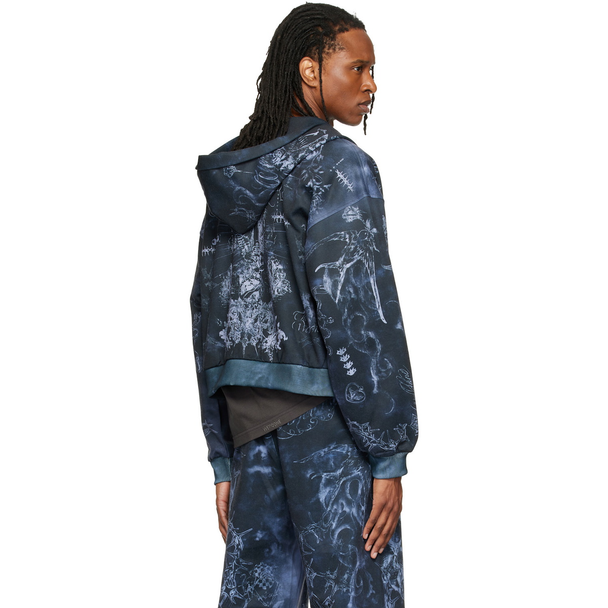 We11done Gray Tattoo Printed Zip-Up Hoodie