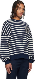 Balmain Navy & White Cotton College Emblem Breton Stripes Sweatshirt