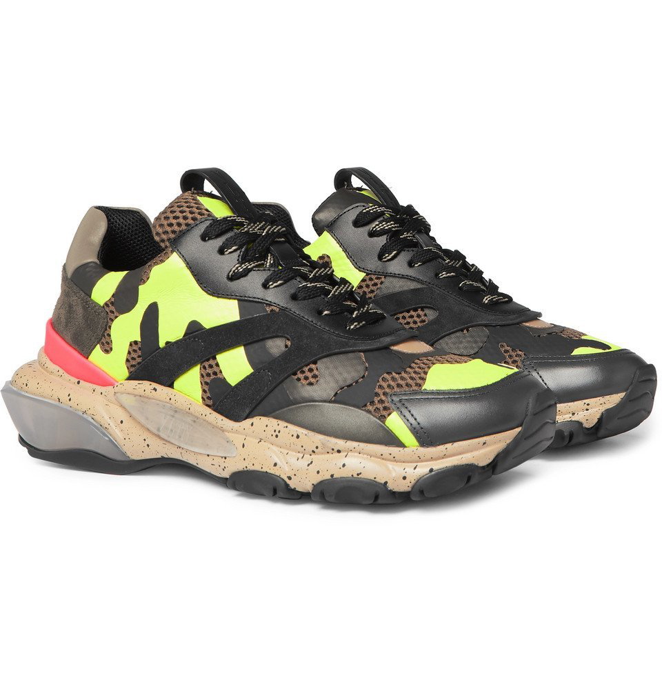 Valentino - Valentino Bounce Camouflage-Print Leather, Mesh and Suede Sneakers - Army Valentino Garavani
