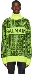 Balmain Black & Green Mohair Turtleneck