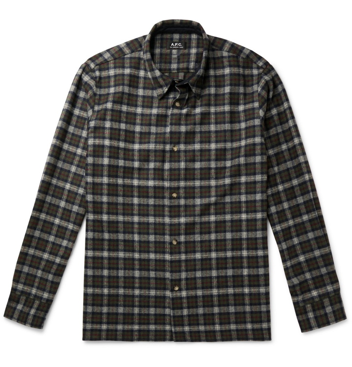 Photo: A.P.C. - Land Checked Wool-Blend Flannel Overshirt - Green