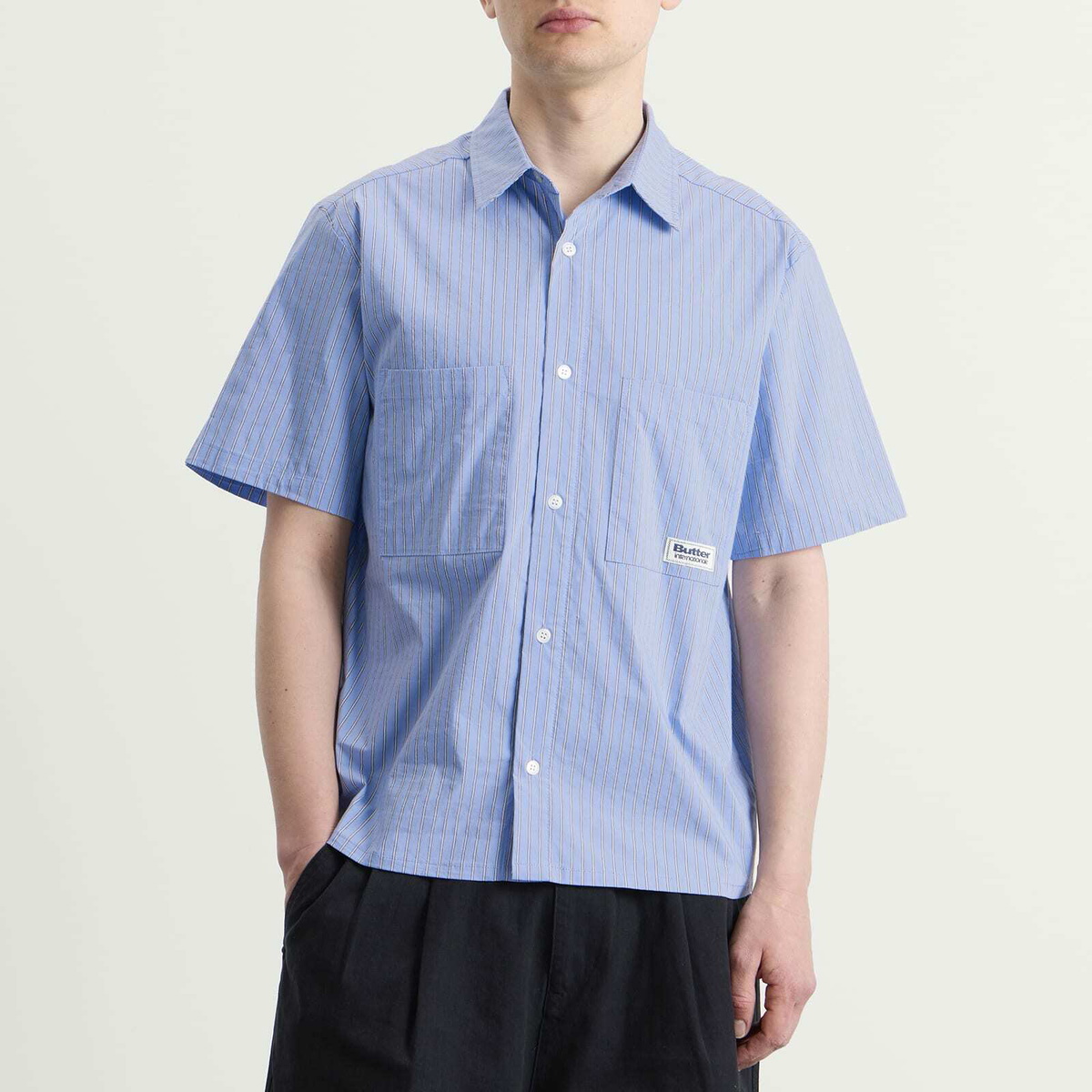 Butter Goods Men's Vertical Stripe Shirt in Sky Blue