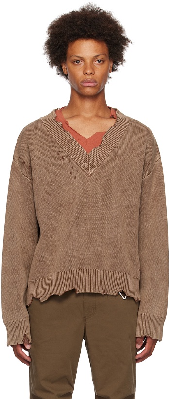 Photo: C2H4 Brown Distressed Sweater