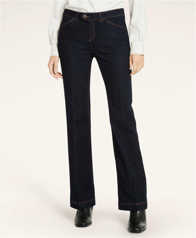 Photo: Brooks Brothers Women's Stretch Cotton Flared Jeans | Dark Blue