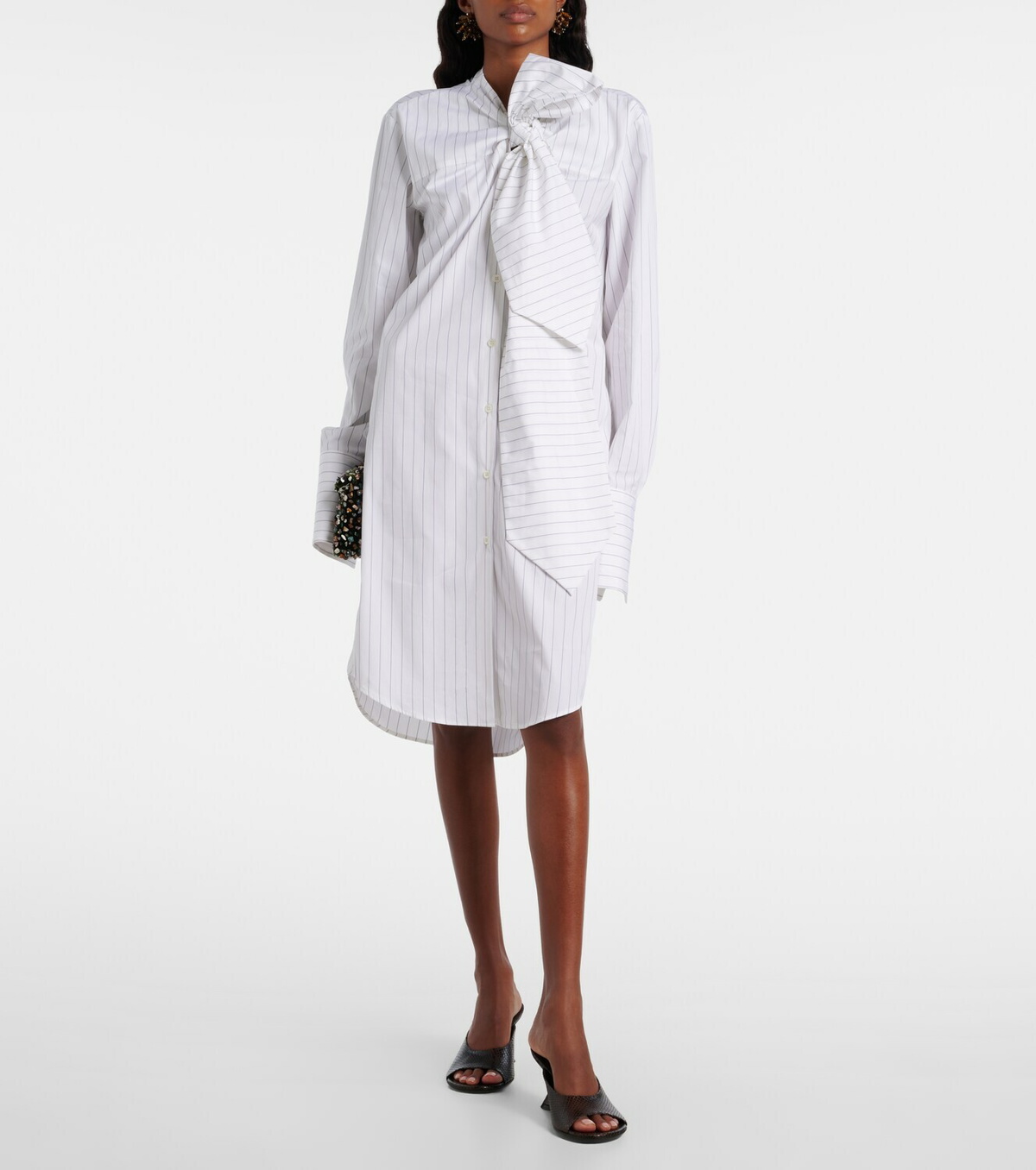 Dries Van Noten Striped tie-neck cotton minidress