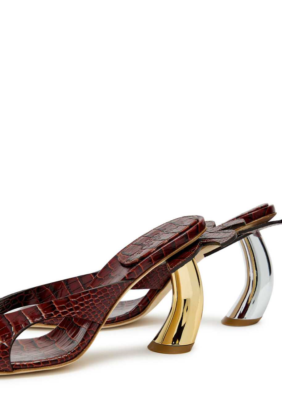 A.W.A.K.E Mode Chiara 90 Palm Tree Leather Mules Brown