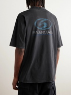 Balenciaga - Distressed Logo-Print Cotton-Jersey T-Shirt - Black