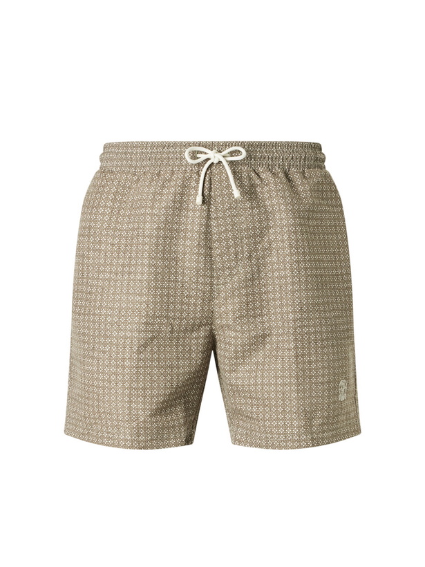 Photo: Brunello Cucinelli - Straight-Leg Mid-Length Printed Shell Swim Shorts - Green