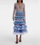 Susan Fang Striped shirred tulle midi skirt