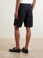 3sixteen - Safari Straight-Leg Pleated Cotton-Poplin Shorts - Black