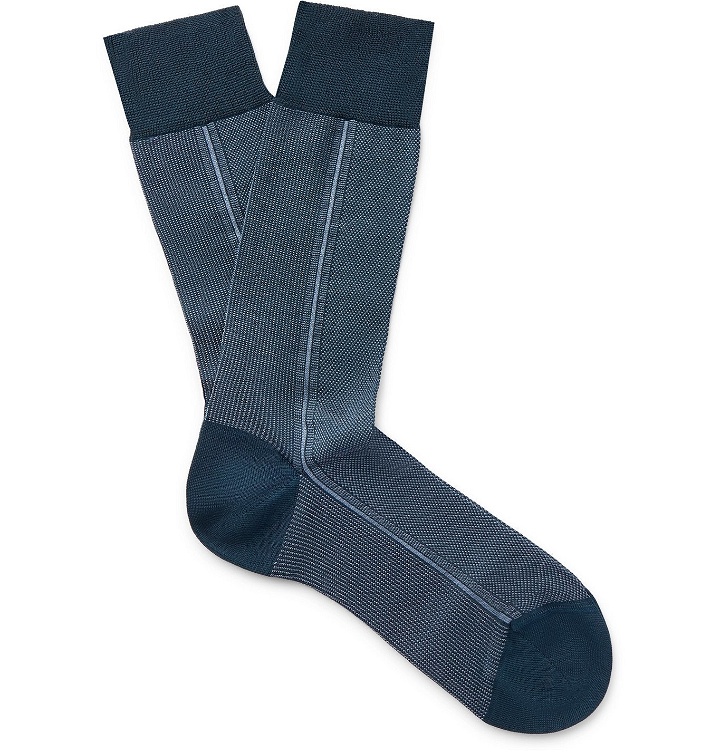 Photo: Ermenegildo Zegna - Textured Stretch Cotton-Blend Socks - Blue