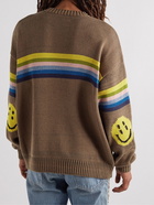 KAPITAL - Striped Cotton-Blend Jacquard Sweater - Brown