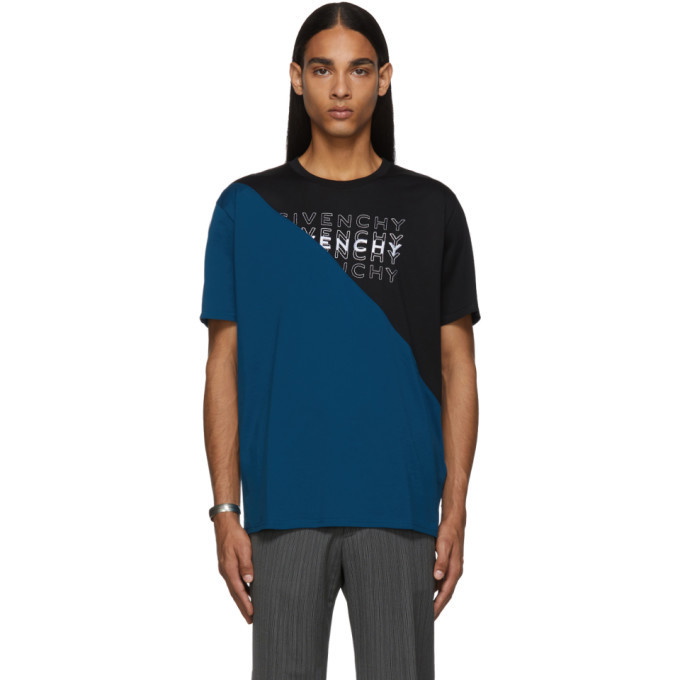 Photo: Givenchy Black and Blue Diagonal Colorblock T-Shirt