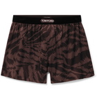 TOM FORD - Velvet-Trimmed Zebra-Print Stretch-Silk Satin Boxer Shorts - Brown