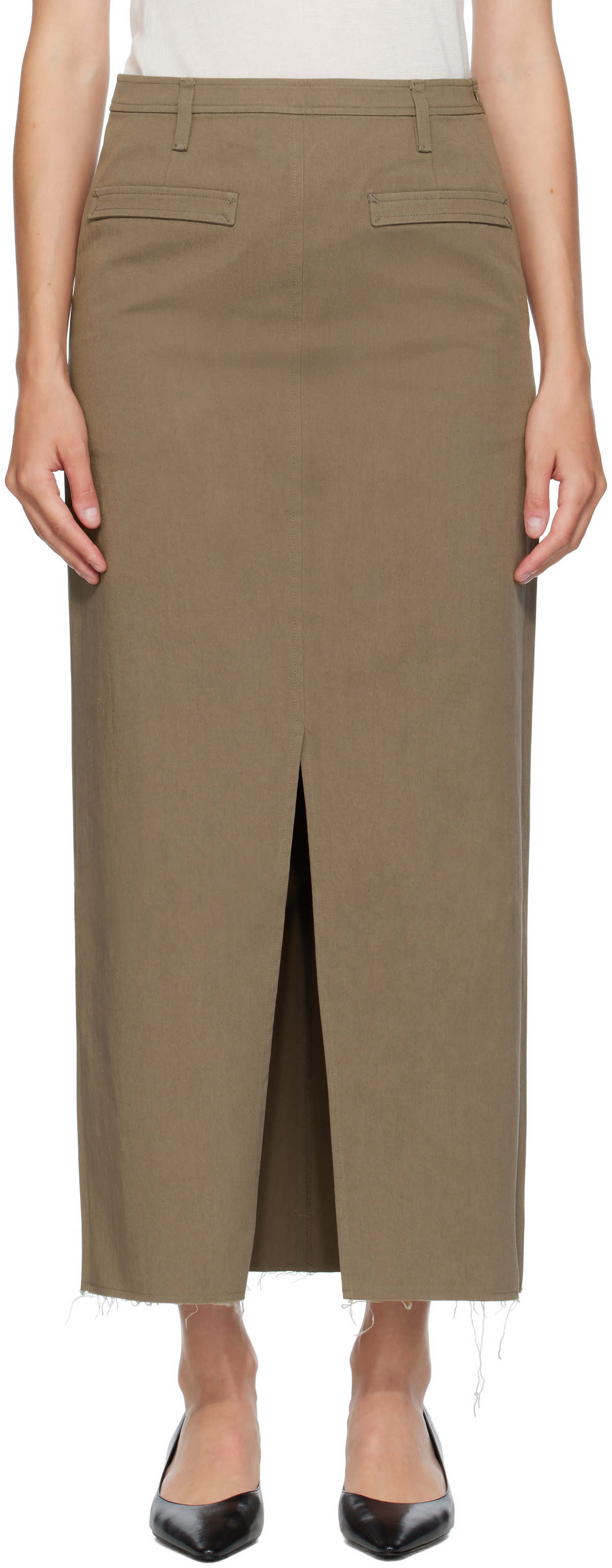 COOR Green Cotton Relaxed Long Midi Skirt